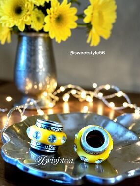 BRIGHTON "Dazzle" Crystal And Enamel Slider Beads SUNNY CHIC! Set Of Two!